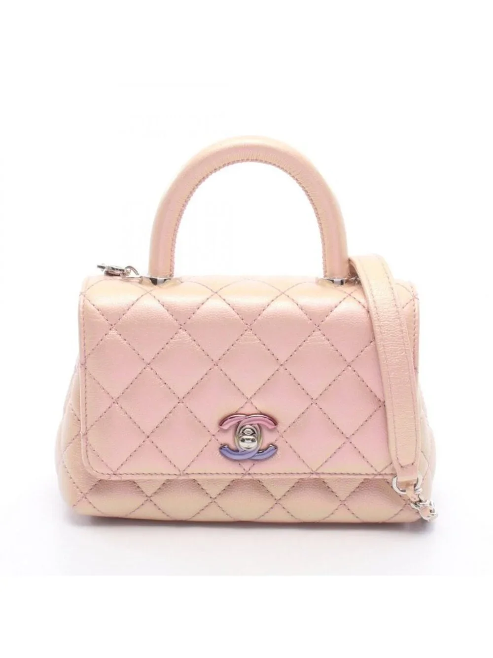 Chanel Handbag Coco Handle Xxs Top Aurora 2-Way Metallic Pink Caviar Leather
